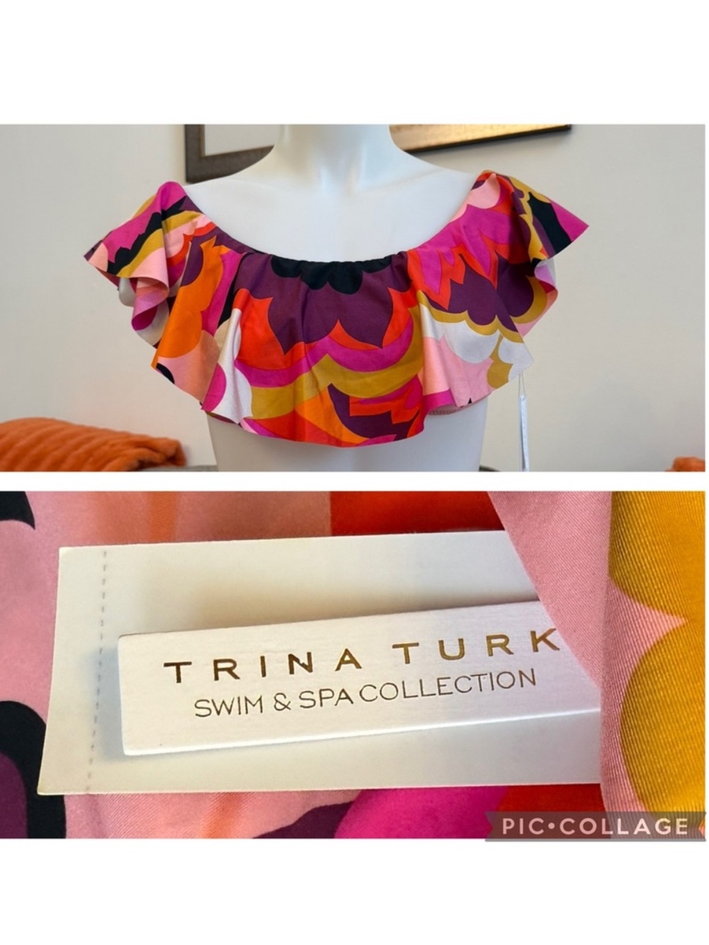 ❣️🆕TRINA TURK SWIM Fan Faire Off The Shoulder Ruffle Bandeau Swim Top $98 MSRP❣️